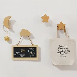 Hooks Nordic Wood Hook Home Decoration Star Moon Storage Rack Wooden Wall-Mounted Wall Hanger Coat Key Holder Hat Scarf