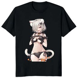 Men's T-Shirts Earth Chan Im Not Flat T-Shirt Hentai Anime Lewd Sexy Japanese Waifu Graphic T shirt Summer Women Men Harajuku Vintage Tops T T240510