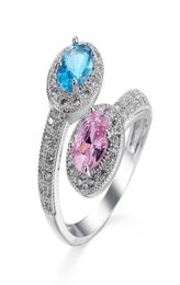 Pink Blue Zircon White Gold Filled Lover Engagement Wedding Finger Ring Sz6105417505