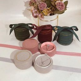 Gift Wrap Exquisite small circular Jewellery box with ribbons velvet edges ring necklace pendant packaging boxQ240511