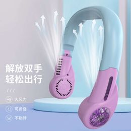 2024 New Learless Hanging Neck Portable Three Speed Small Cute Cartoon Fan Light and Convenient