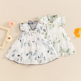 Girl Dresses Summer Born Baby Dress For Girls Kids 3-18M Cute Floral Leaf Print Short Sleeve Princess Chinese Style Clothing