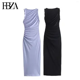 Casual Dresses FBZA Fashion Clothing Ruffled Sleeveless Round Neck Side Zipper Vintage Dress For Women French Chic Female Sexy