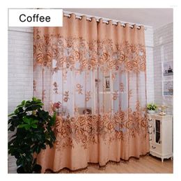 Curtain 1Pc Flower Jacquard Tulle Window Drape Lace Embroidered Hollow Sheer Voile Curtains Bedroom Balcony Living Room Decor