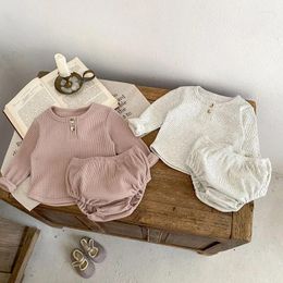 Clothing Sets INS Baby Set 0-3Years Born Boy Girl Solid Colour Long Sleeve Ribbed Cotton T-Shirt Bloomer Shorts 2PCS Spring Outfits