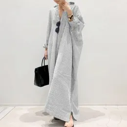 Casual Dresses Lapel Button Dress Striped Print Maxi For Women Long Sleeve Loose Shirt Style Spring Plus Size Soft Breathable