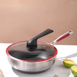 Pans 316 Stainless Steel Honeycomb Non Stick Frying Pan Anti Overflow Valve Household Cookware Wok