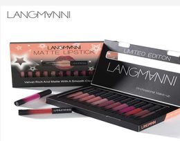 langmanni 12pcsset matte Lipstick Waterproof batom Long Lasting Lip Gloss Velvet mate liquid lipstick sexy red lips tint makeup7675356