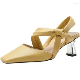 Dress Shoes Soft Leather Solid Color Sandals Women Pumps 2024 Summer Thick Heels Fashion High-heeled Elegant Women's Heel