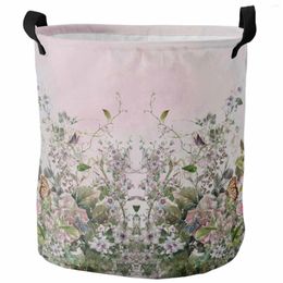 Laundry Bags Plant Butterfly Illustration Foldable Dirty Basket Kid's Toy Organiser Waterproof Storage Baskets