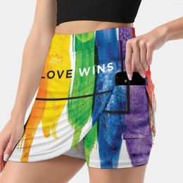 Skirts Watercolor Love Wins Rainbow Paint Typographic Women's Skirt Y2K Summer Clothes 2024 Kpop Style Trouser With Pocket Pride