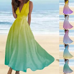 Casual Dresses Sundresses For Women 2024 Spring Summer Elegant Wrap V Neck Sleeveless Maxi Dress Trendy Floral Print Flowy Beach