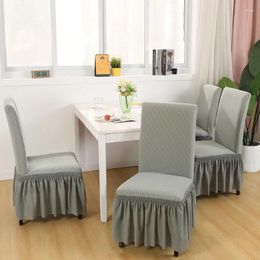 Chair Covers Dining With Ruffle Skirt Stretchy Spandex Thickened Jacquard Universal Fitted Room Slipcover For Home