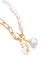 GuaiGuai Jewellery Baroque Irregular Pearl Lock Chains Necklace Geometric Aangel Pendant Love Necklace Handmade For Women Real Gems 7373704