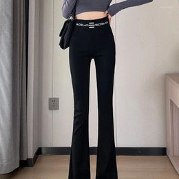 Women's Pants 2024 Korean All-match High Waist Slim Clothing Trend Ladies Fashion Patchwork Trousers Solid Colour Black Flare