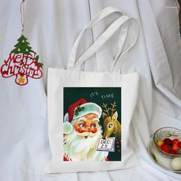 Shopping Bags Merry Christmas Women Shopper Handbags Happy Year Shoulder Travel Casual Bag Eco Ladies Canvas Tote 2024