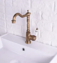Kitchen Faucets Vintage Retro Antique Brass 360 Swivel Spout Bathroom Sink Faucet Basin Cold And Water Mixer Taps Dnfa2