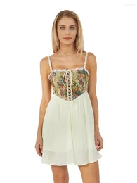 Casual Dresses Women Sleeveless Dress Summer Floral Embroidery Bandage Corset Party A-Line For Beach Cocktail Nightclub