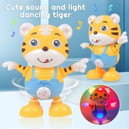 Dancing Electric Toy Cartoon Cute Small Yellow Tiger Doll Home Decor Kid Gift Baby Early Education Musical Dance Light 240511