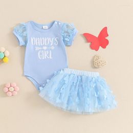 Clothing Sets Baby Girl Summer Outfits Short Sleeve Romper 3D Butterfly Tutu Skirt Headband Set Born Clothes