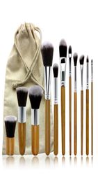 11Pcs Bamboo Handle Makeup Brushes Set Professional Cosmetics Brush Kits Eyeshadow Foundation Beauty Make Up Tools with Burlap bag7736013
