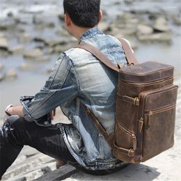 Backpack Retro Fashion Crazy Horse Leather Men's Large-capacity Bucket Outdoor Travel Real Cowhide Youth Notebook School Bag