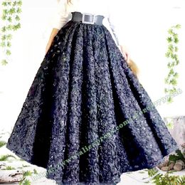 Skirts 2024 Sequin 3D Three-dimensional Flower Long Large Hem Smbrella Sun Skirt Fluffy Evening Party Mopping The Floor Womens