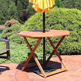 Camp Furniture Meranti Wood Octagon Outdoor Folding Patio Table - Teak Oil Finish