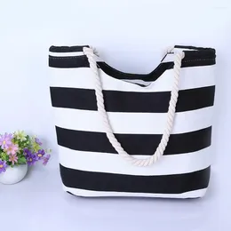 Storage Bags Fashion Women Shoulder Bag Soft Rope Handle Zipper Blue White Strip Female Tote