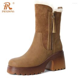 Boots PRXDONG INS 2024 Brand Autumn Winter Warm Snow Chunky High Heels Platform Black Brown Dress Casual Female Ankle