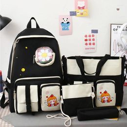 Backpack 4Pcs/set Printing Canvas Cute School Bag For Teenagers Girls Student Larger Capacity Women Backpacks Female Book Bags 50