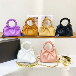 Luxury Girls cloud handbags children metal letter chain messenger bags fashion kids colorful fold leather shoulder bags S0876