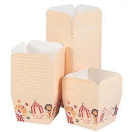 Disposable Cups Straws 100pcs Paper Cupcake Square Cake Cup Heat-resistant Dessert Bowls Mini Box Party Supplies (Cartoon Circus)