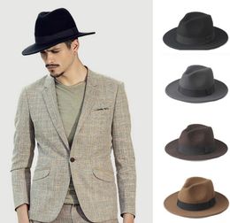 2 Big Size 100 Wool Men Felt Trilby Fedora Hat For Gentleman Wide Brim Top Cloche Panama Sombrero Cap Size 5658size 5961cm Y196954985
