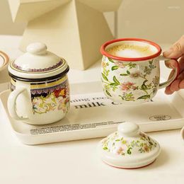 Mugs Enamel Creative Big Belly Cup Coffee Mug Tea Vintage Milk Breakfast Color Glaze High-end Office Home With Cover