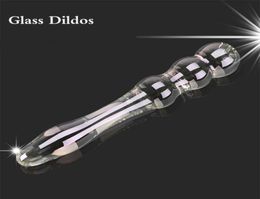 2017 New Crystal Glass Dildo Huge Penis Clear Glass Anal Butt Plug Dildo Double Anal Beads Adult Sex Products Sex Toys For Women Y9832596