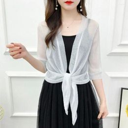 Scarves 1Pcs Women's Cardigan Tie Up Open Front Shrug Ladies Shawl Cropped Beach Summer Sun Protection Clothing Air-Conditioning Shirt