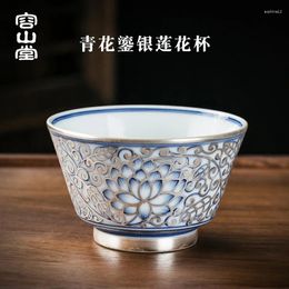 Teaware Sets Rongshantang Gude Porcelain Master Cup Blue And White Flower Tea Silver Gilded Individual Single Painted