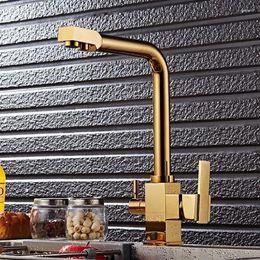 Kitchen Faucets Gold Faucet And Cold Water Local Direct Drinking Rotatable Double Outlet