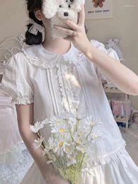 Women's Blouses QWEEK Y2k Coquette Kawaii Cute Ruffles White Lolita Shirt Soft Girls Sleeve Japanese Harajuku Top 2024 Summer