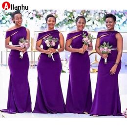 NEW Purple Long Bridesmaid Dresses 2022 African Black Girls Women Satin Mermaid Wedding Party Dress Prom Formal Wear Maid Of Honor Robe 2608