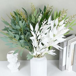 Decorative Flowers Artificial Willow Bouquet Green Silk Leaf Fake Plant For Home Vase Decor Wedding Jungle Birthday Party DIY Wreath