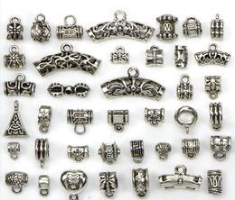 Bead Mix 40 Styles Antique Silver Plated Alloy Big Hole Charms TUBE Spacer Beads fit bracelet DIY Necklaces Pendants charms Bead6836182