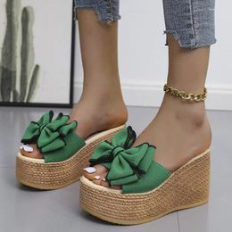 Slippers Women's Summer Platform Wedge Sandals Female Luxury Bow Design Flat Flip-flops Cosy Soft Beach