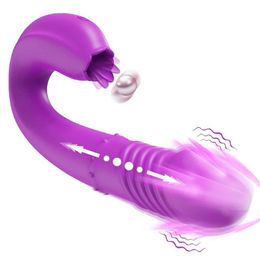 Other Health Beauty Items Powerful Thrusting Vibrator Female with Tongue Licking Clitoris Stimulator G Spot Dildo Massager Adult Goods Toys for Women T240510