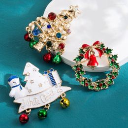 Brooches Christmas Brooch Bell Tree Snowman Accessories Fashion Jewellery Alloy Crystal Drip Oil Wholesale