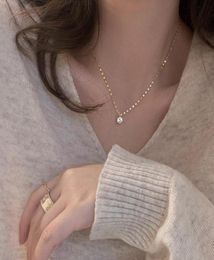 New Style 925 Sterling Silver Single Diamond Necklace Advanced Simple Shiny Zircon Pendant Feminine Clavicle Chain Party Jewelry4520612