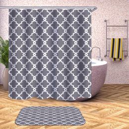 Shower Curtains Curtain Grid Pattern Bathroom Waterproof Hanging Water Resistant Shade Bath For Bathtub