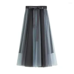 Skirts Stitching Gauzy Skirt 2024 Autumn And Winter Mid-Length A- Line Tulle Long Fairy Summer Goth Clothes Korean Style
