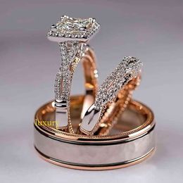 Tiffanyjewelry Gorgeous 3Pcs/Set Women Wedding Rings Mosaic CZ Two Tone Romantic Female Engagement Ring Fashion Jewelry 966